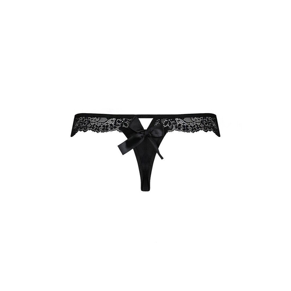 Мереживні трусики-танга з атласним бантиком Passion NAJA THONG XXL/XXXL, black Sex Aura Київ - фото 6