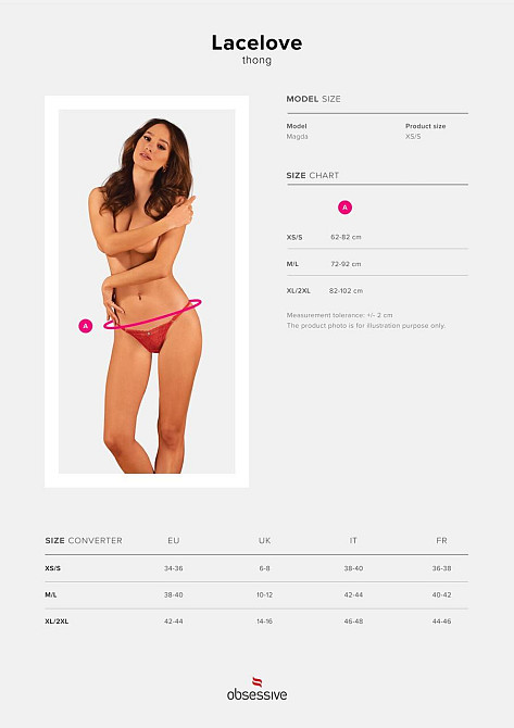 Мереживні стрінги Obsessive Lacelove thong XL/2XL Red, низька посадка Sex Aura Київ - фото 5