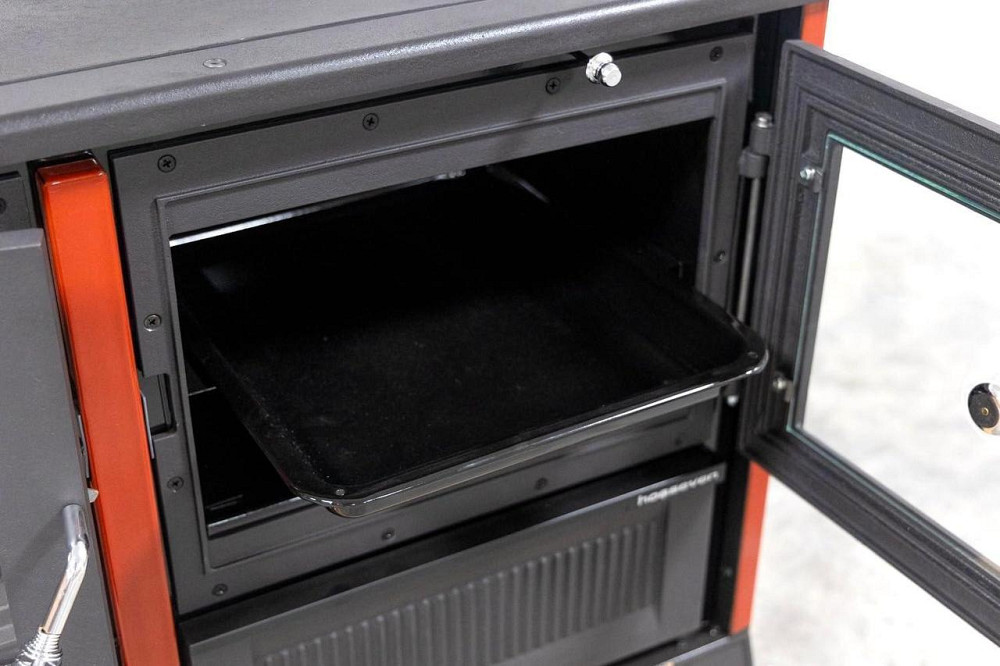 Піч-кухня чавунна на дровах Hosseven 4013 червона опалювально-варильна буржуйка 8 кВт до 60 м2 верхній димохід Туреччина Тернопіль - фото 8