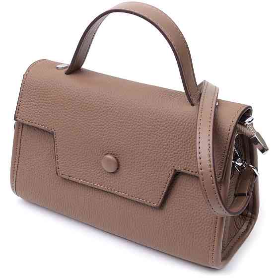 Женская сумка с геометрическим клапаном из натуральной кожи Коричневая (Vintage) Киев