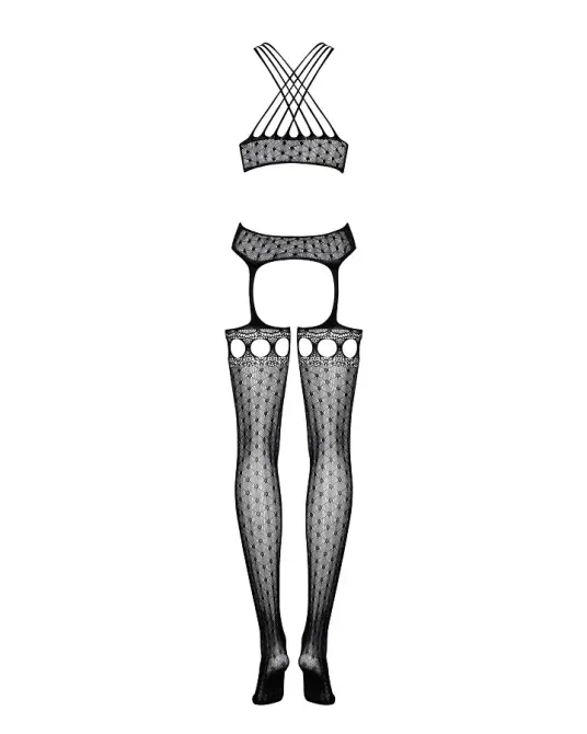 Бодістокінг Obsessive Bodystocking G313 S/M/L, шнурівка, геометричний декор Львів - фото 6