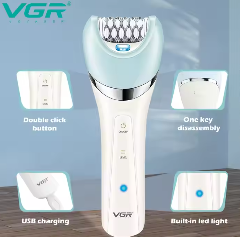 Акумуляторний жіночий епілятор VGR V-703 з триммером для видалення волосся на тілі, масажу та пілінгу Одеса - фото 2