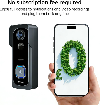 Умный видеозвонок BOIFUN J1 2K Wi-Fi 2.4 ГГц, аккумулятор 6700 мАч, ночное видение 10 м, датчик движения, Alexa, двусторонняя связ Киев
