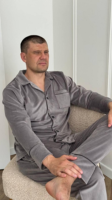 Пижама мужская велюровая на пуговицах Серый XXL Харьков - изображение 5