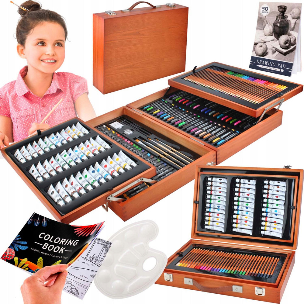 Большой Набор для рисования 174 элемента в деревянном чемодане Maaleo (6004) Нововолынск - изображение 1
