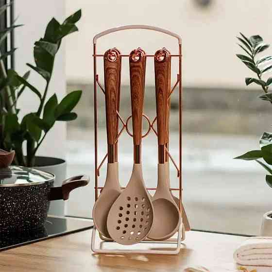 Набір кухонного приладдя на підставці 6 штук кухонні аксесуари Дерево YRUR8 Київ