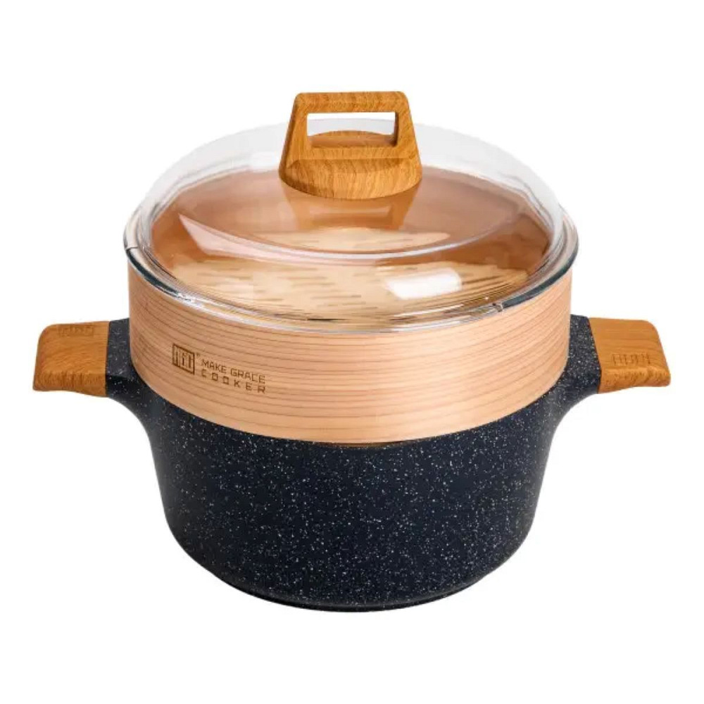 Набір посуду MGC 2 каструлі, 2 сковороди, сотейник, пароварка, ополоник, лопатка, фартух HP-4-412BL Коломия - фото 2