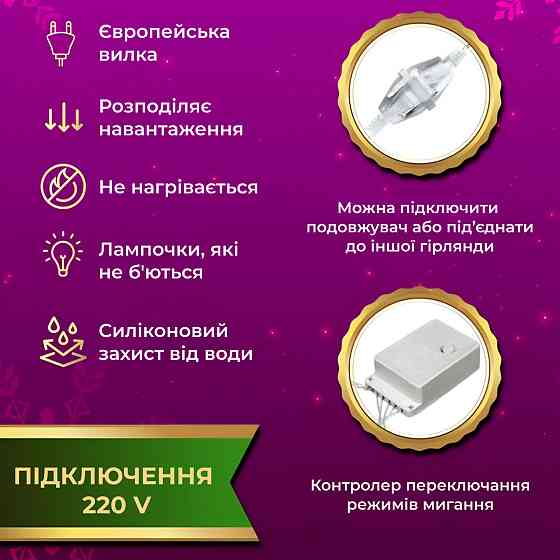 Світлодіодна гирлянда-штора 160 LED, 1,5х1,5 м Київ