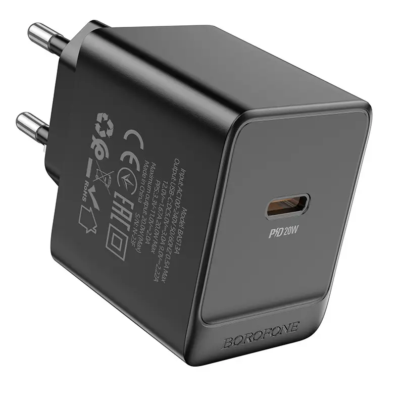 Мережевий зарядний пристрій BOROFONE BAS13A Erudite single port PD20W charger(EU) Black Київ - фото 2