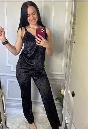 Пижама женская велюровая со штанами Черный L Харьков