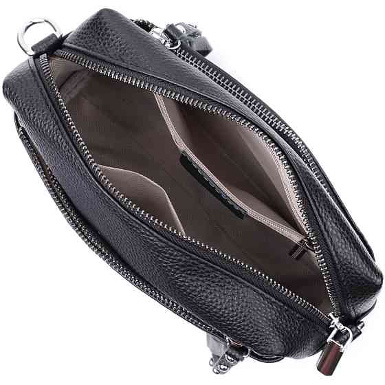 Практична жіноча шкіряна сумка зі стильним бігунком Vintage 22654 Чорна Київ