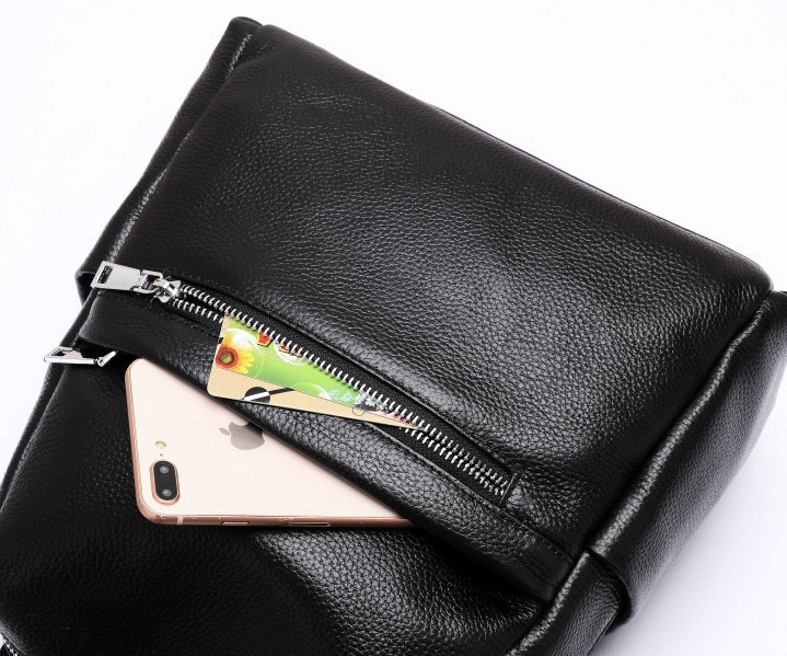 Чорна жіноча шкіряна сумка-рюкзак з відділами для гаджетів Київ - фото 9