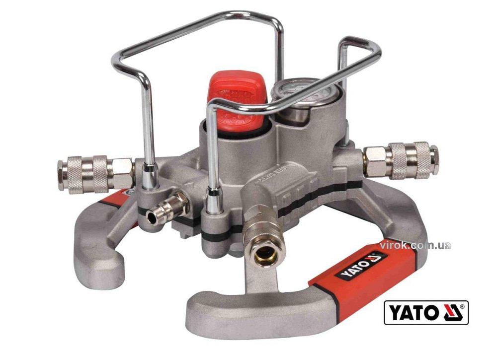 Розподільник повітря пневматичний YATO : 4 канали, 2 з регуляцією, макс. тиск- 1.3 МПа, Ø=1/4