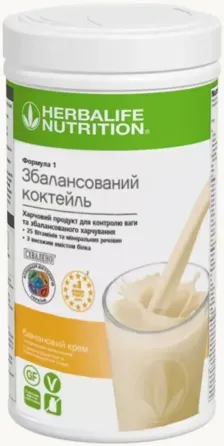 Збалансований коктейль зі смаком Банановий крем Формула-1 Гербалайф Коктейль для контролю ваги, коктейль для енергії та схуднення Дніпро