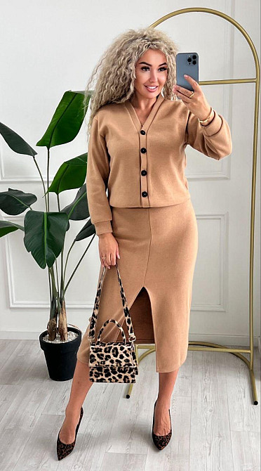 Женский невероятный костюм кардиган+юбка ангора вязка на трикотаже Кемел, 50/52 Одесса - изображение 9