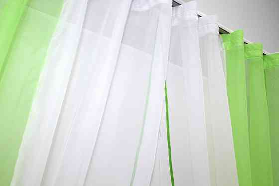 Кухонные шторы VR-Textil № 017к комбинированные с подвязками салатовый с белым 265х170 см (50-037) Киев