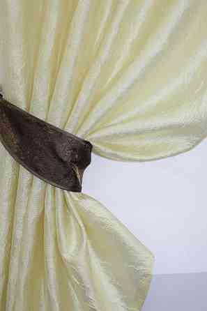 Кухонные шторы VR-Textil № 073к с ламбрекеном и подхватами светло-золотистый с коричневым 270х170 см (52-0170) Киев