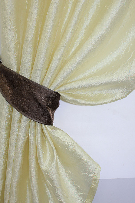 Кухонные шторы VR-Textil № 073к с ламбрекеном и подхватами светло-золотистый с коричневым 270х170 см (52-0170) Киев - изображение 3