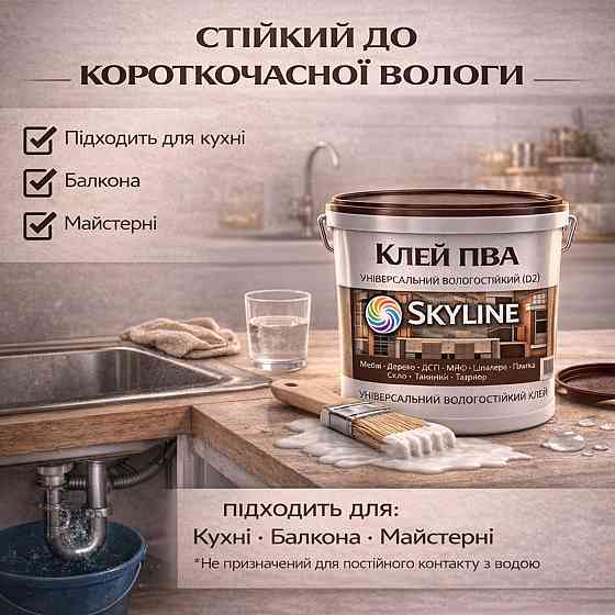 Клей ПВА D2 водостійкий SkyLine 1 кг — універсальний столярний клей для дерева, ДСП, МДФ і меблів Харків