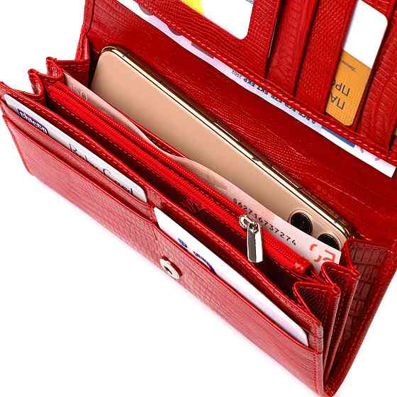 Місткий жіночий гаманець із фактурної натуральної шкіри з тисненням CANPELLINI 21709 Червоний Київ