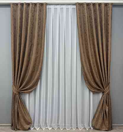Комплект готовых штор VR-Textil Жаккард Мрамор Al1 № 660ш Коричневый 150х270 см 2 шт (30-429) Киев