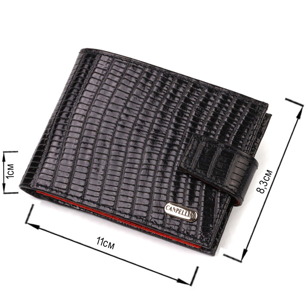 Лаковане компактне портмоне для чоловіків із натуральної фактурної шкіри CANPELLINI 21751 Чорне Київ - фото 3