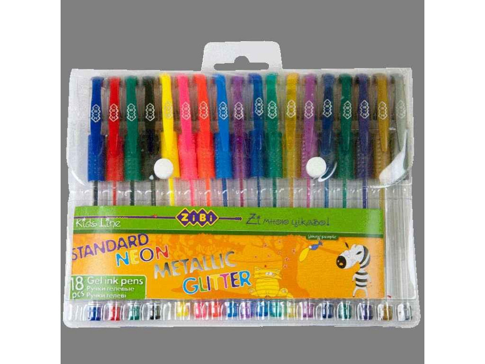 Набор из 18 гелевых ручек, NEONSTANGLITTERMETAL, KIDS Line ZB.2206-99 ТМ ZiBi Киев - изображение 1