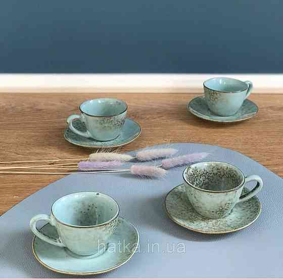 Набір чашок із блюдцем 4+4 шт Olens "Retro" 100 мл кераміка блакитна Київ