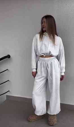Женский прогулочный оверсайз костюм тройка: кофта топ и брюки двунить + микродайвинг Одесса