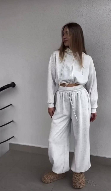Женский прогулочный оверсайз костюм тройка: кофта топ и брюки двунить + микродайвинг Одесса - изображение 1