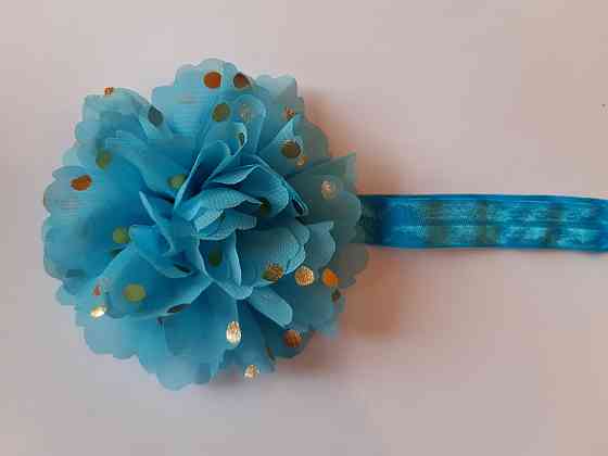 Пов'язка дитяча з квіткою блакитна - окружність 34-48см, діаметр квітки 10см Київ