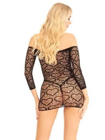 Сукня-сітка з сердечками Leg Avenue Heart net mini dress Black, зав'язки, відкриті плечі, One Size Львів
