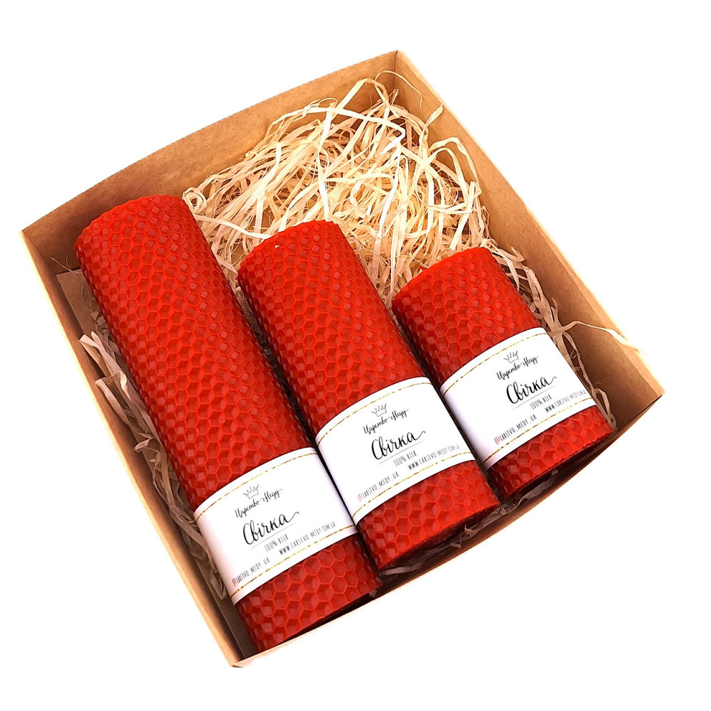 Набір натуральних свічок з вощини, червоні. Розмір 8,5 см, 13 см, 17,5 см. Одеса - фото 1