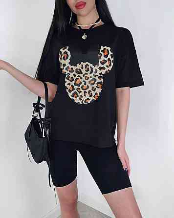 Женский летний костюм двойка: футболка с микки маусом и велосипедки турецкий кулир Черный, 42/44 Одесса