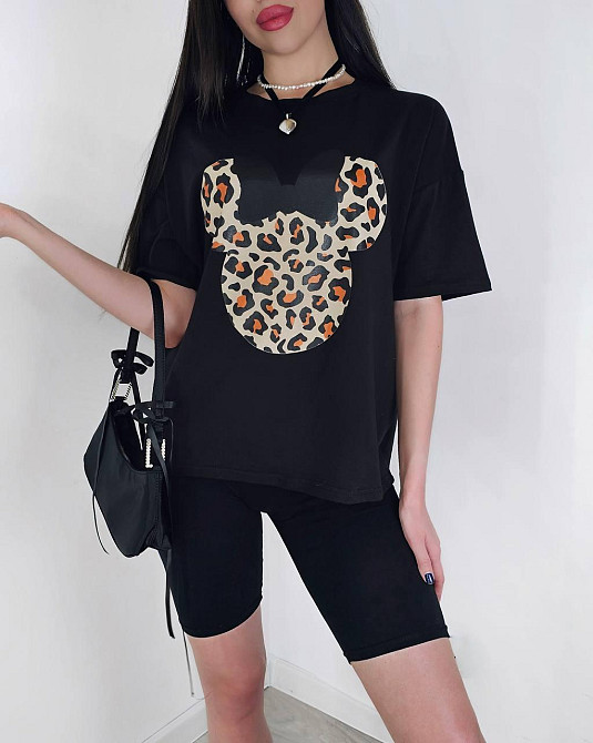 Женский летний костюм двойка: футболка с микки маусом и велосипедки турецкий кулир Черный, 42/44 Одесса - изображение 4