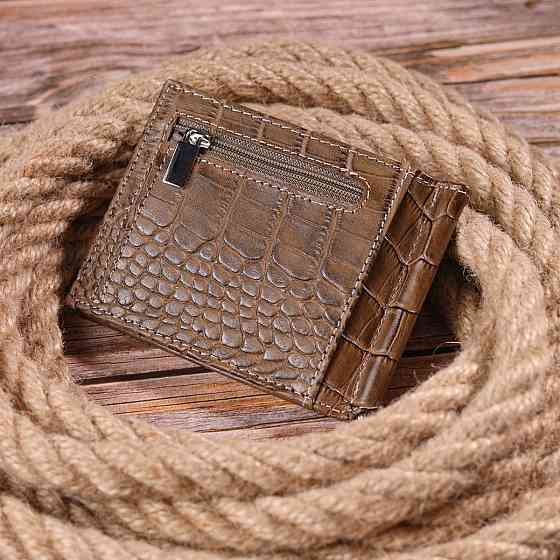 Фактурный мужской зажим из натуральной кожи с тиснением под крокодила KARYA 21415 Бежевый Киев