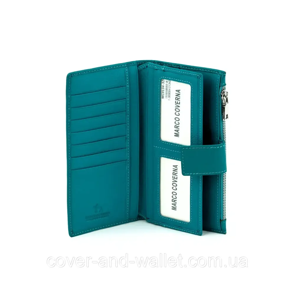 Бірюзовий жіночий гаманець купюрник із натуральної шкіри на магніті і блискавці Marco Coverna 0134 Київ - фото 7