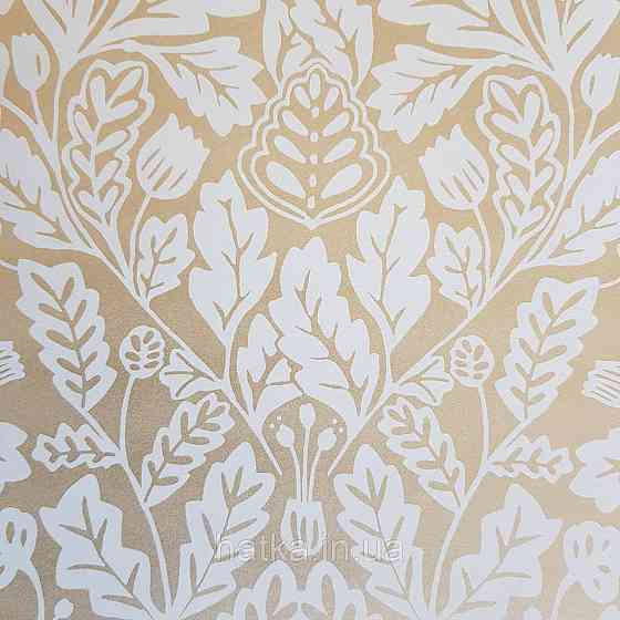 Шпалери вінілові на флізелін Caselio Mystery 0.53х10 м яскраві листя дубок білі на золотистому Київ