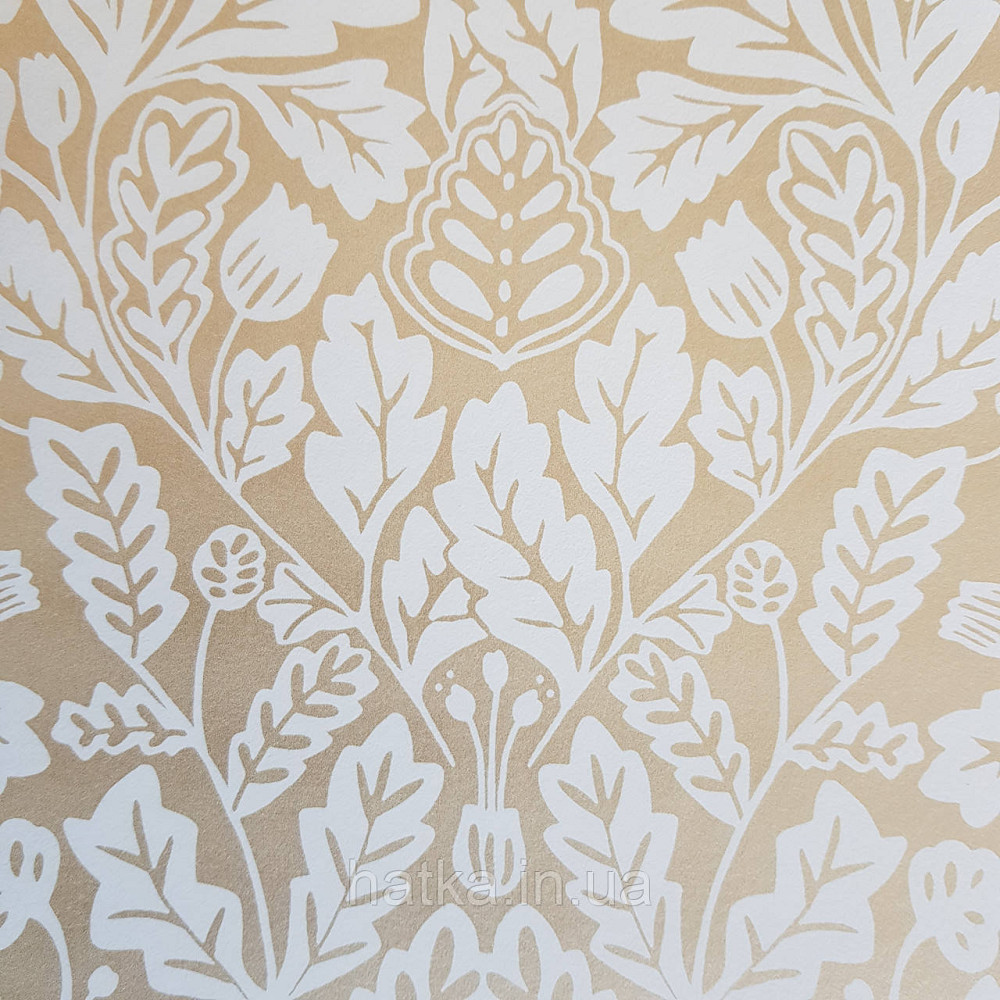 Шпалери вінілові на флізелін Caselio Mystery 0.53х10 м яскраві листя дубок білі на золотистому Київ - фото 3