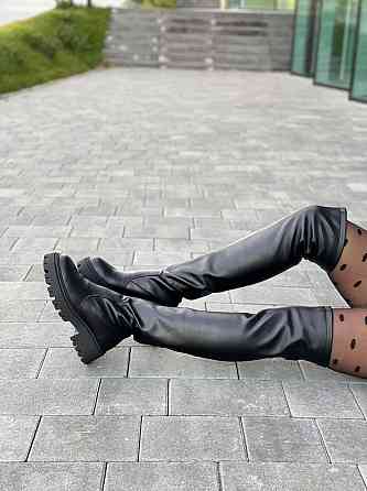 Ботфорты женские ARLEN черные натуральная кожа зима высота 56 см обхват 34-37 см подошва 3/5 см Коломия