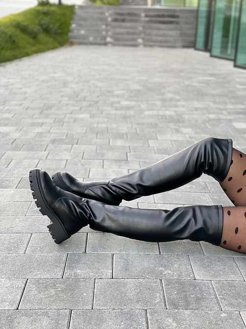 Ботфорты женские ARLEN черные натуральная кожа зима высота 56 см обхват 34-37 см подошва 3/5 см Коломия - фото 5