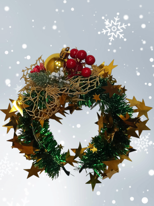 Обруч для волос новогодний с мишуры с игрушкой one size разноцветный ручная работа золотой Киев - изображение 1