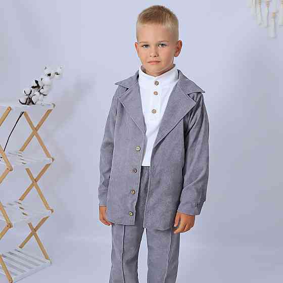 Святковий вельветовий костюм для хлопчика/ костюм до школи сорочка біла +штани сірі+піджак Кам'янець-Подільський