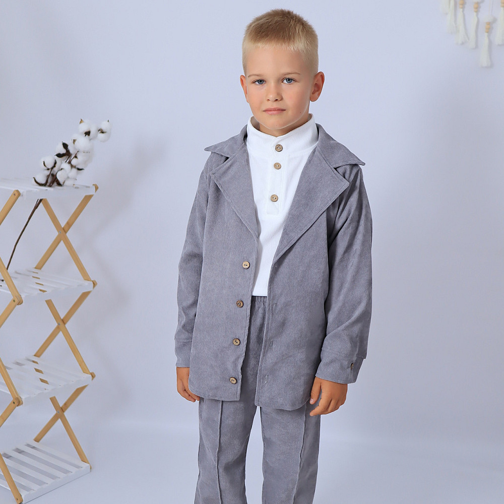 Святковий вельветовий костюм для хлопчика/ костюм до школи сорочка біла +штани сірі+піджак Кам'янець-Подільський - фото 3