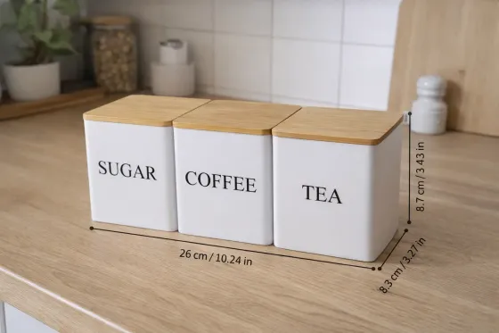 Набор банок для хранения «Sugar/Coffee/Tea» с бамбуковыми крышками и подставкой Коломия