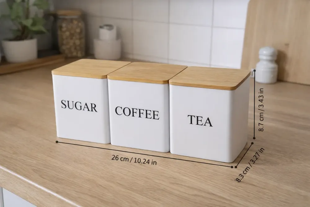 Набор банок для хранения «Sugar/Coffee/Tea» с бамбуковыми крышками и подставкой Коломия - фото 4