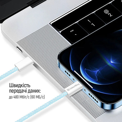 Дата кабель USB-C to USB-C 1.0m 60W 3.0А blue ColorWay (CW-CBPDCC061-BL) Вінниця - фото 5