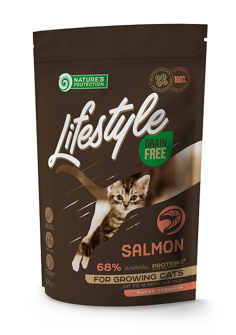Nature's Protection Lifestyle Growing Salmon Сухий беззерновий корм для кошенят з лососем, 400 г Київ - фото 1