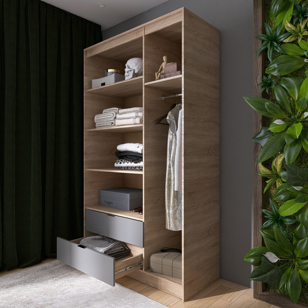 Шафа розпашна для одягу з висувними шухлядами (полиці - штанга) Еверест Сіті-1200 120,2х50х204,6 см Дуб сонома/Графіт (DTM-071125) Львів - фото 4