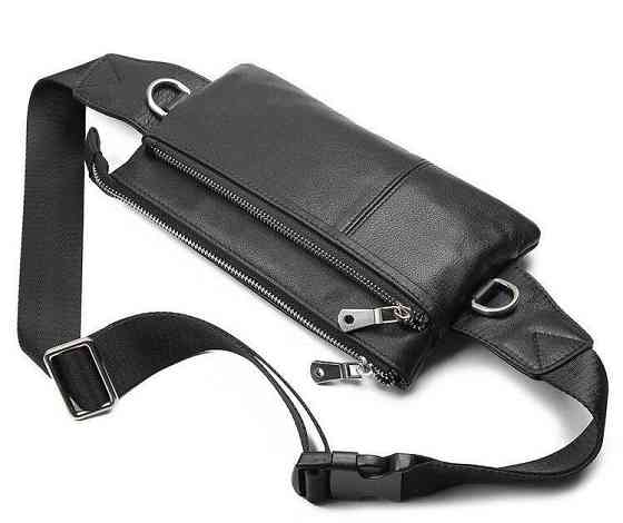 Сумка поясная зернистая кожаная Vintage 14976 Черная Киев